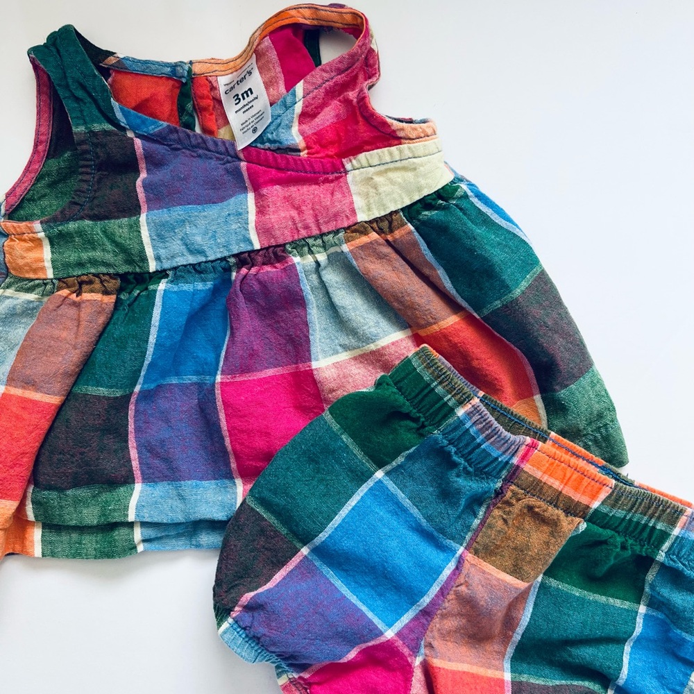 Carter’s linen blend plaid baby girl outfit 3 month